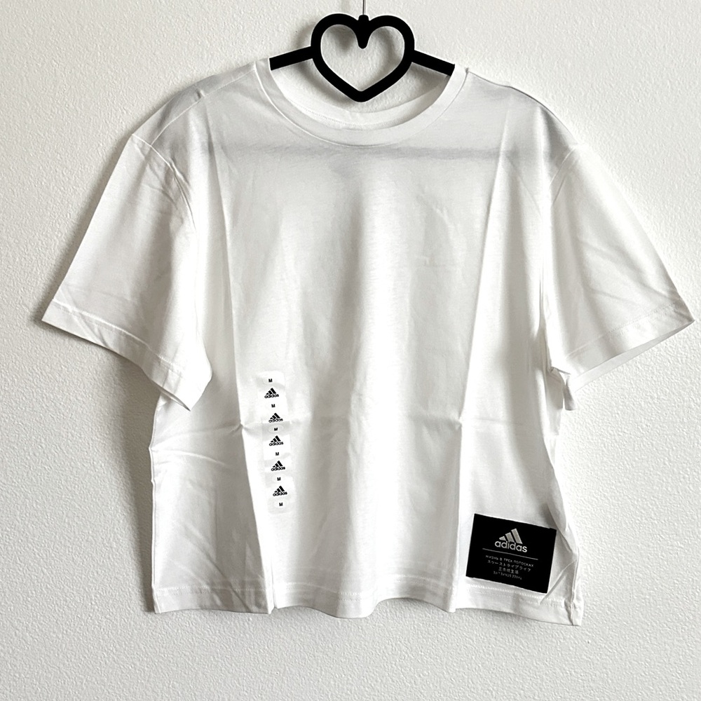 Adidas White Three Stripe Life Boyfriend Short Sleeve Crop Tee Size M
